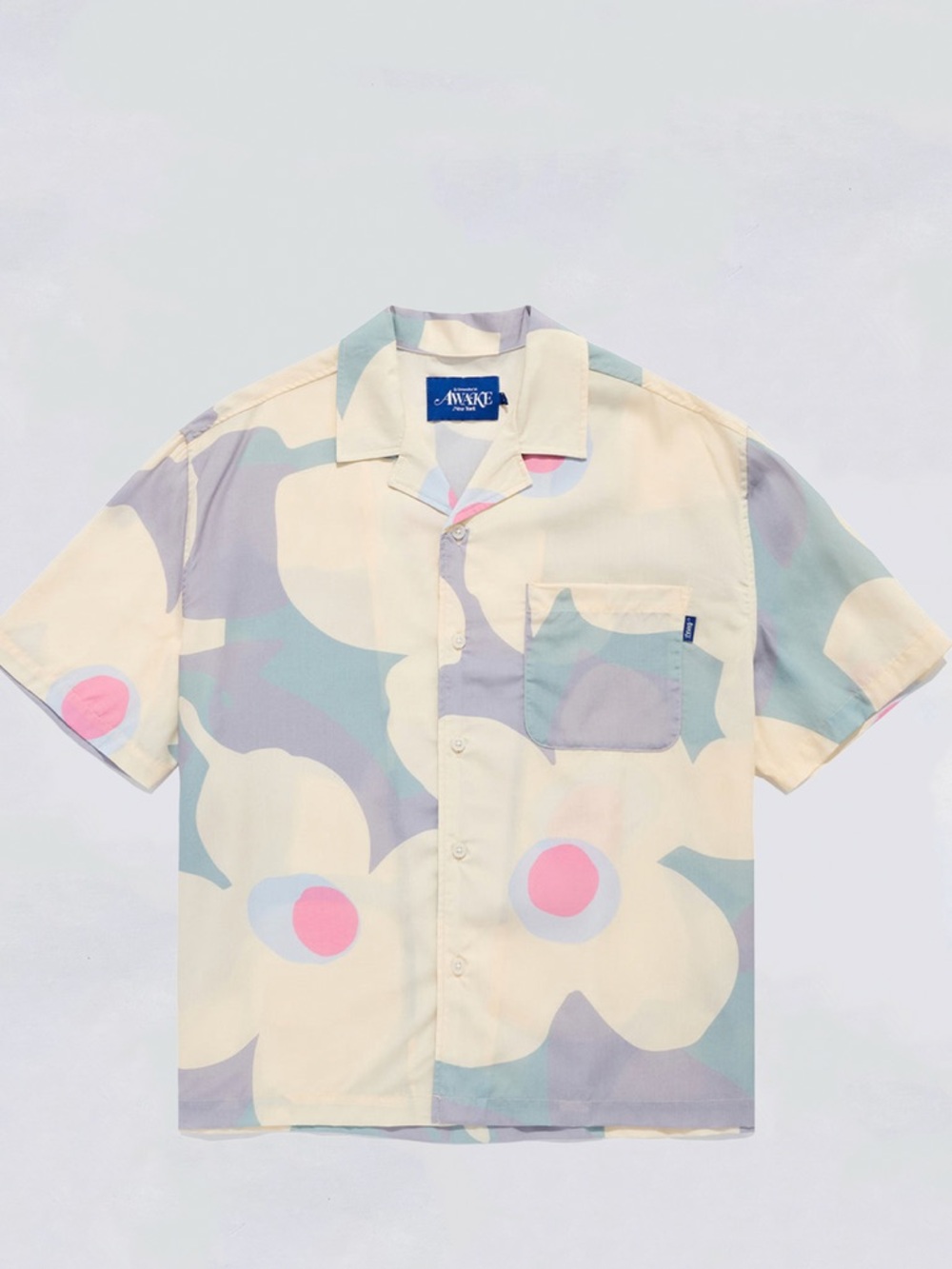 Awake Short-Sleeve Floral Camp Shirt - Cream, Blue & Pink